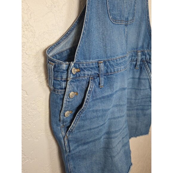 Madewell Overalls XL Blue Denim Short Cutoff Raw Hem 100% Cotton - Picture 2 of 6